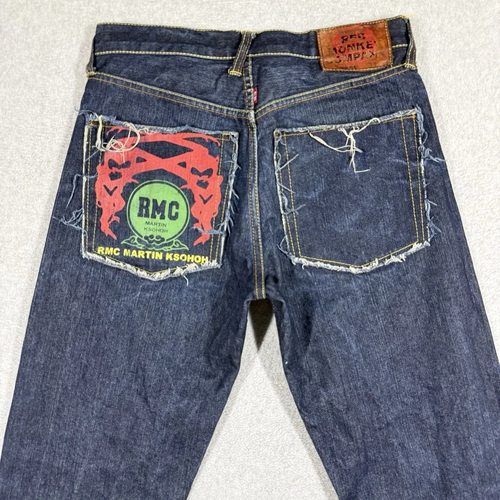Red Monkey Company RMC Martin Ksohoh Mens Jeans 31x34 Dark Wash Indigo Embroider